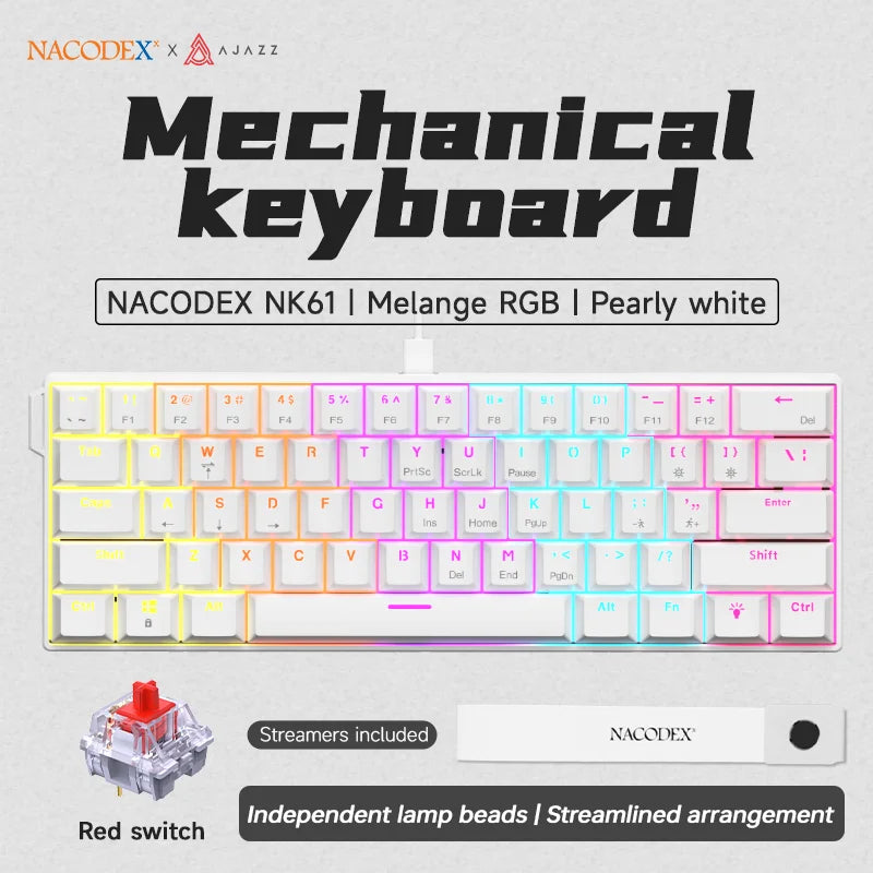 מקלדת מכאנית Ajazz NK61 | 61 מקשים | תאורת RGB | מתגים אדומים Hot-Swap