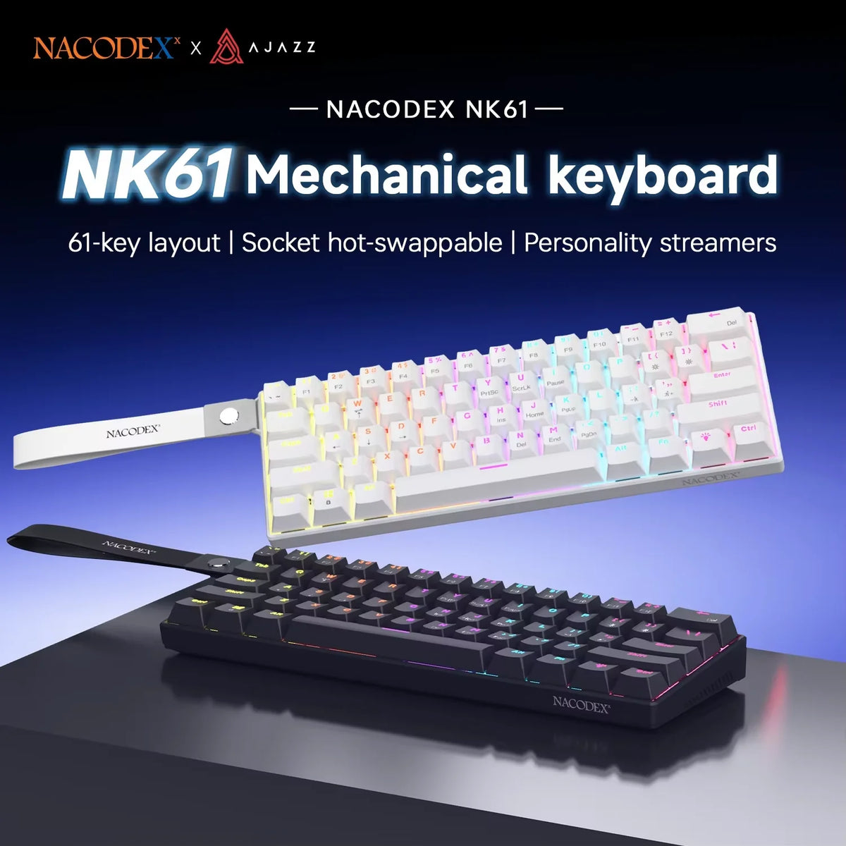 מקלדת מכאנית Ajazz NK61 | 61 מקשים | תאורת RGB | מתגים אדומים Hot-Swap