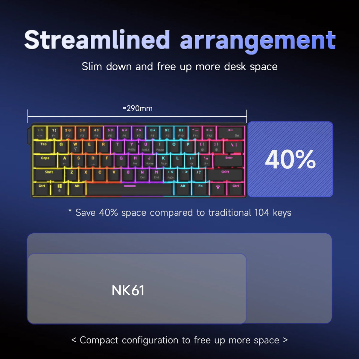 מקלדת מכאנית Ajazz NK61 | 61 מקשים | תאורת RGB | מתגים אדומים Hot-Swap
