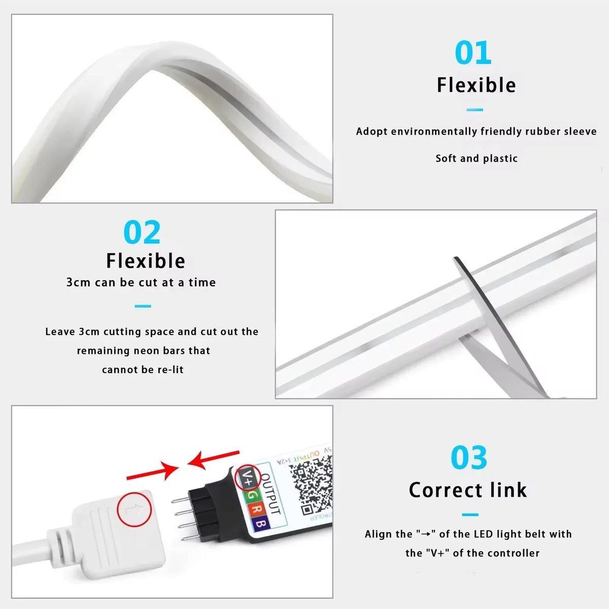 רצועת ניאון LED RGB חכמה 1/2/3/5M IP65 USB עם שליטה באפליקציה ושלט רחוק (Copy)