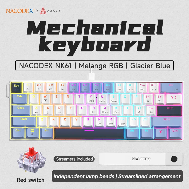 מקלדת מכאנית Ajazz NK61 | 61 מקשים | תאורת RGB | מתגים אדומים Hot-Swap